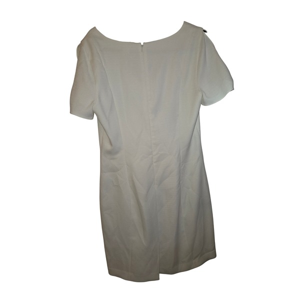 Club Monaco White Textured Pique Shift Dress Short Sleeve Tie Detail V-Neck - Picture 3 of 3